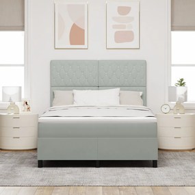 Boxspring Ágy Matrac nélkül Világosszürke 140x190 cm Bársony