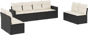 vidaXL 8 részes fekete polyrattan kerti ülőgarnitúra párnákkal