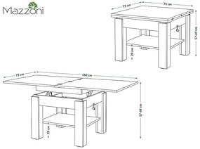 Mazzoni CLEO Artisan Tölgy - NYITHATÓ/MAGASÍTHATÓ DOHÁNYZÓASZTAL ÉTKEZŐASZTAL ÉS DOHÁNYZÓASZTAL EGYBEN