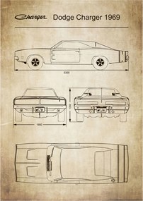 Dodge Charger Retro Patent Poszter Plakát