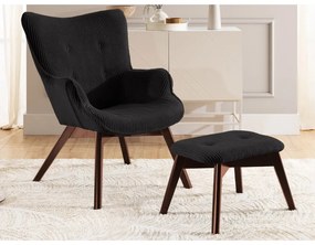 Fekete kordbársony fotel lábtartóval Niko – Ropez