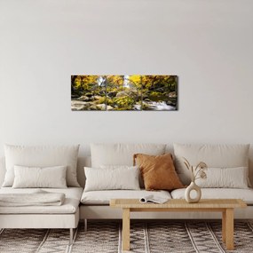 Kép - Vízesések őszi tájban, sárga (órával) (90x30 cm)
