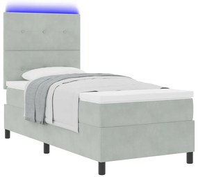 Ágykeret Matrac és LED Fénnyel Szürke 100x200 cm Bársonyos