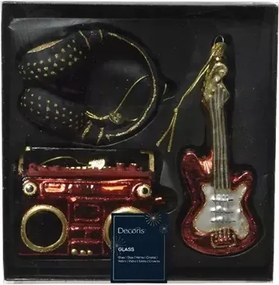 KarĂĄcsonyfa gömbök hangszerek gömb GitĂĄr FejhallgatĂł MagnĂł ĂŒveg