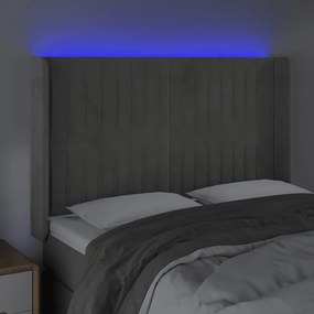 világosszürke bársony LED-es fejtámla 147x16x118/128 cm