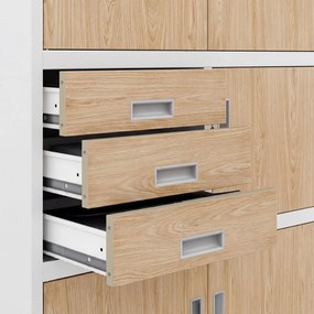 Fém irodai szekrény széffel, fehér, sonoma tölgy, 900x1850x400 mm: FILIP II Eco Design