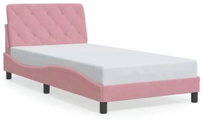 rózsaszín bársony ágykeret LED-ekkel matrac nélkül 100 x 200 cm
