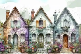 Fotótapéta Flizelina Gyerekek Város Házak Utca Kert Virágok 416x290 ragasztó