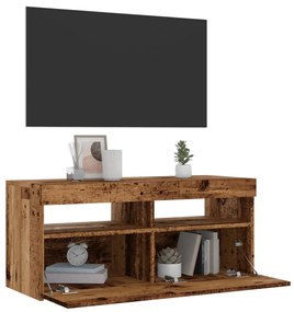 antik fa színű szerelt fa TV-szekrény LED-ekkel 90x35x40 cm