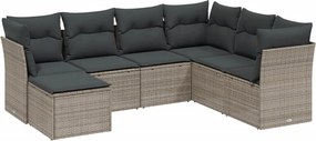 vidaXL 7 részes világosszürke polyrattan kerti ülőgarnitúra párnákkal