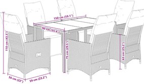 7 részes bézs polyrattan kerti bisztrógarnitúra párnákkal