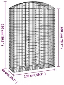 íves horganyzott vas gabion kosár 150x50x200/220 cm