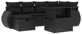 7 részes fekete polyrattan kerti ülőgarnitúra párnával