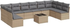 vidaXL 11 részes bézs polyrattan kerti ülőgarnitúra párnákkal