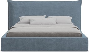 Kék kárpitozott ágyneműtartós franciaágy ágyráccsal 140x200 cm Esala – Makamii