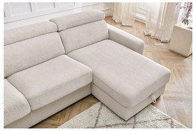 Krémszínű kordbársony kinyitható sarokkanapé (variálható) Monaco – Bobochic Paris