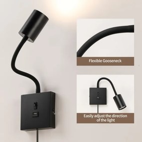 Immax 08295L - PUNTO fali lámpa USB-porttal 1xGU10/9W/230V fekete