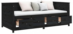 fekete tömör fenyőfa kanapéágy 90 x 200 cm
