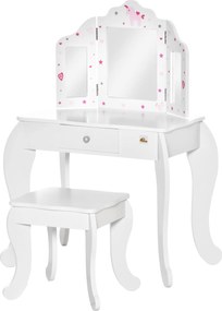 HOMCOM Gyerekek Fa Sminkasztala Székével és 3-Angulos Akryl Tükörrel - Rózsaszín, 63x40x85.5 cm | Aosom