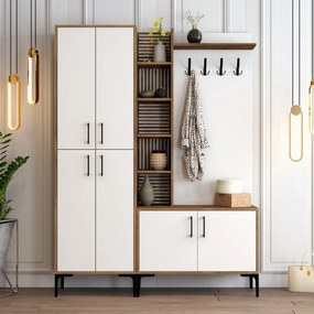 Faliakasztó cipőtartóval, polcokkal és szekrénnyelViyana Walnut and White