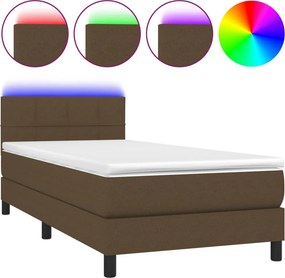 vidaXL barna szövet rugós és LED-es ágy matraccal 100x200 cm