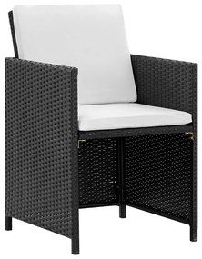 vidaXL 11-részes fekete polyrattan kültéri étkezőszett párnákkal