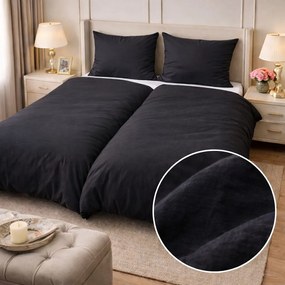 Lenvászon ágyneműhuzat fekete 140x200cm+90x70cm TiaHome