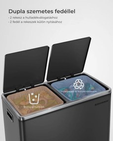 SORT hulladékgyűjtő tartály, 2x30l + hulladékgyűjtő zsákok, ekete/ezüst SongmicsHome