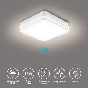 Brilagi - LED kültéri lámpatest érzékelővel BENE LED/18W/230V 22x22 cm fehér IP54