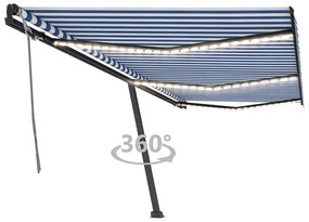 Kék és fehér kézzel kihúzható LED-es napellenző 600 x 350 cm