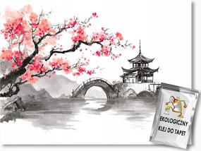 Fotótapéta Flizelina Tájkép Japán Pagoda Cseresznye Fa 250x175 ragasztó