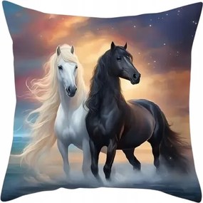 Párnahuzat Lovak Pár Lovak Tenger Strand Párnahuzat Fehér Ló És Fekete Ló 45x45