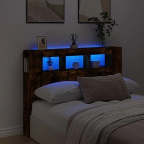 füstüs tölgy színű szerelt fa LED-es fejtámla 140x18,5x103,5 cm