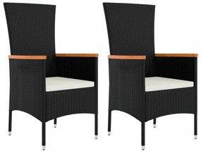 vidaXL 3 részes fekete polyrattan kerti étkezőgarnitúra párnákkal