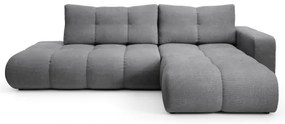 Ággyá alakítható kárpitozott L-alakú sarokülőgarnitúra ALMADA, jobb oldali, tárolóval, szürke