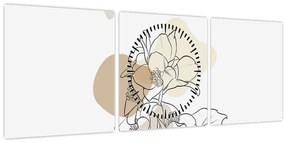 Kép - Bézs virágok pillangóval N⁰1 (órával) (90x30 cm)