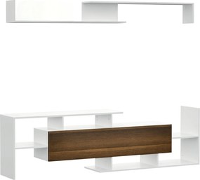 HOMCOM Modern TV Állvány Szett Falszereléshez 65"-ig, Vagy Szabadonálló TV-hez 40"-ig, TV Asztal 153.6x25x42 cm és Fali Polc 150x14.5x16.3 cm Fehér és