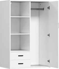 HOMCOM Modern Szekrény 2 Fiókkal, Állítható Nyitott Polcokkal, Akasztós Fakkal, Hálószobába és Előtérbe, 80x50x124 cm, Fehér | Aosom
