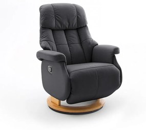 CALGARY Comfort L Fekete bőr relax fotel lábtartóval natúr lábbal