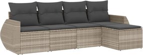 vidaXL 5 részes világosszürke polyrattan kerti ülőgarnitúra párnákkal