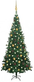 Zöld fél műkarácsonyfa LED-ekkel és gömbszettel méret: L 240 cm