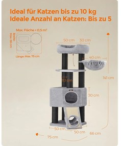 Kaparófa, nagyméretű macskafa kosárnyugóval és simogató barlanggal 141cm | FEANDREA