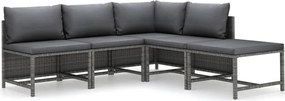 vidaXL 5 részes szürke polyrattan kerti ülőgarnitúra párnákkal