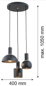 Argon 1472 - Csillár zsinóron SINES 3xE27/15W/230V fekete