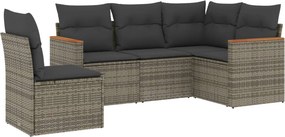 vidaXL 5 részes szürke polyrattan kerti ülőgarnitúra párnákkal