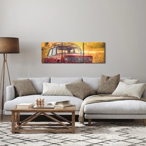 Autó a mezőben képe (órával) (90x30 cm)