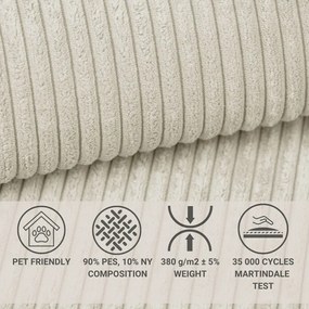 Krémszínű kordbársony kinyitható-tárolóhelyes sarokkanapé (bal oldali-L alakú) Tonga – Maison de Rêve