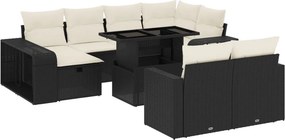 vidaXL 11 részes fekete polyrattan kerti ülőgarnitúra párnákkal