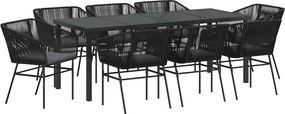vidaXL Kert étkező szett párnával 9 pcs Fekete Porszórt acél