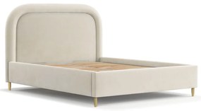 Krémszínű kárpitozott ágyneműtartós franciaágy ágyráccsal 180x200 cm Mija – Maison de Rêve
